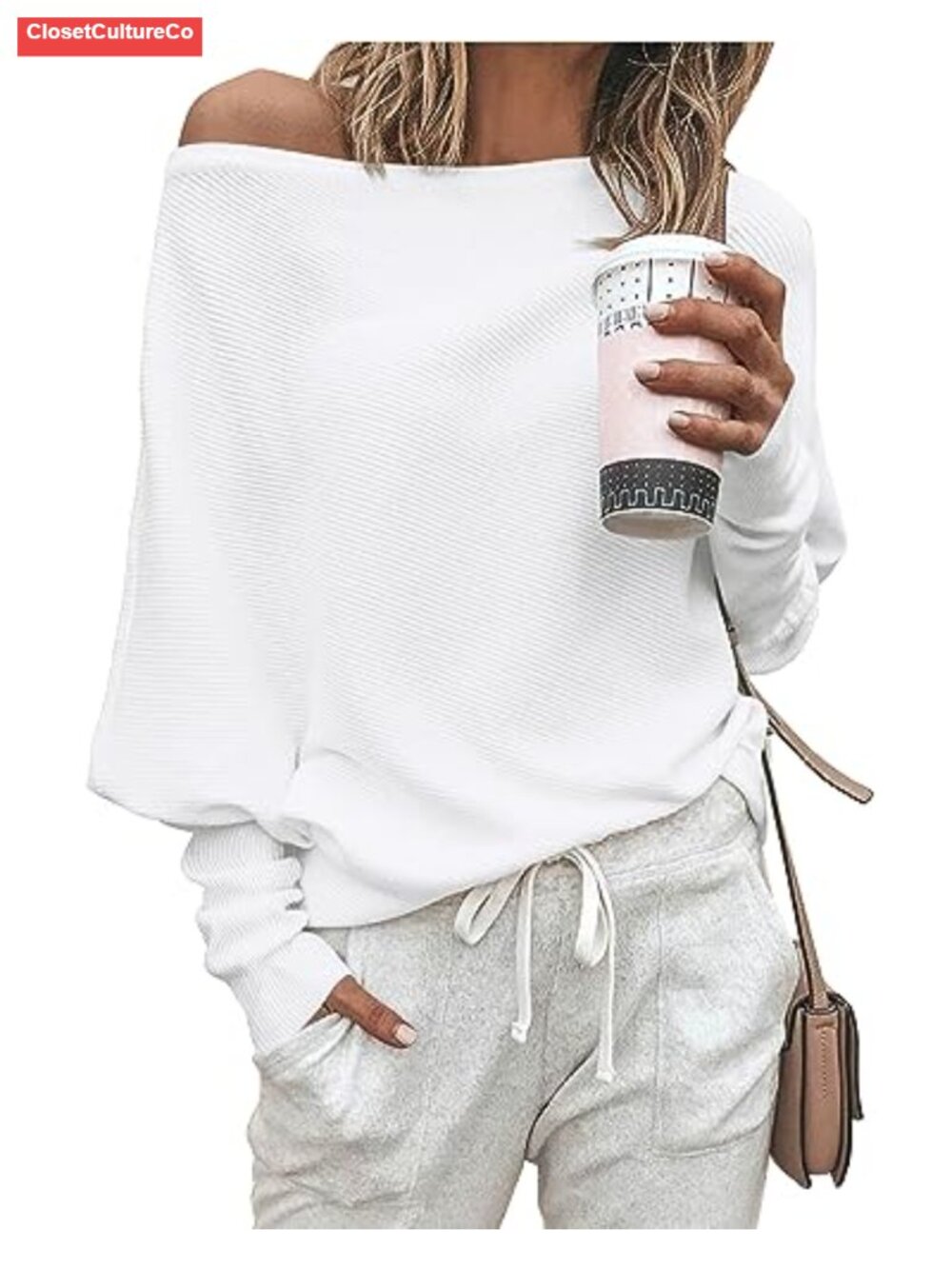 Off The Shoulder Sweater Knit Pullover Women Batwing Long Sleeve